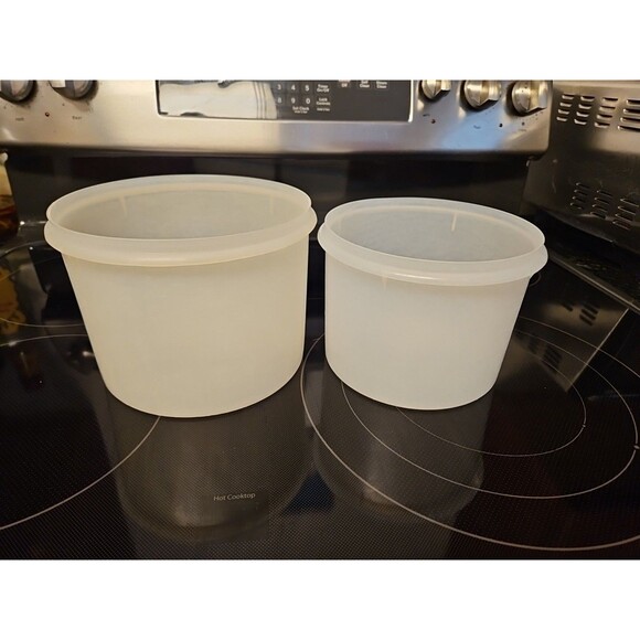 Set Of 2 Vintage Tupperware Round Sheer Canisters Containers #264-3 & #265-10 - Picture 3 of 11